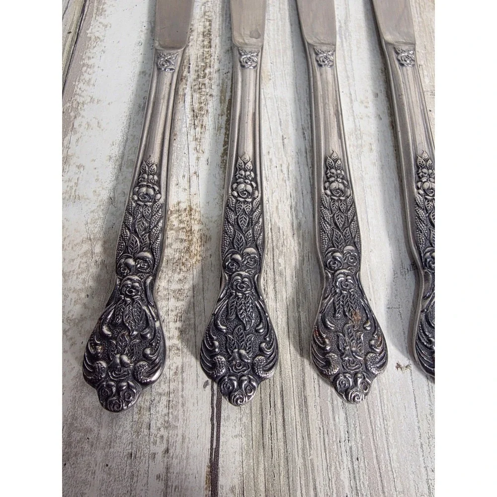 MSI Japan Stainless Steel Dessert Fruit Knives Ornate Floral Handles Set of‎ 5